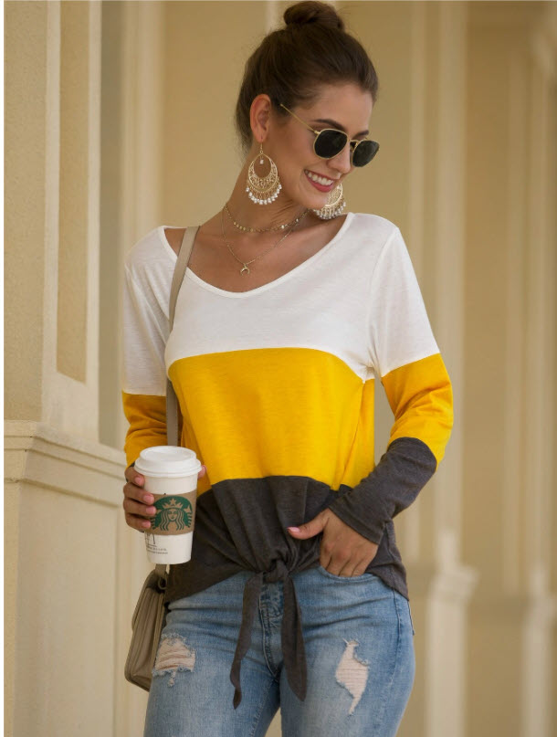 Camiseta bajo con nudo de color combinado