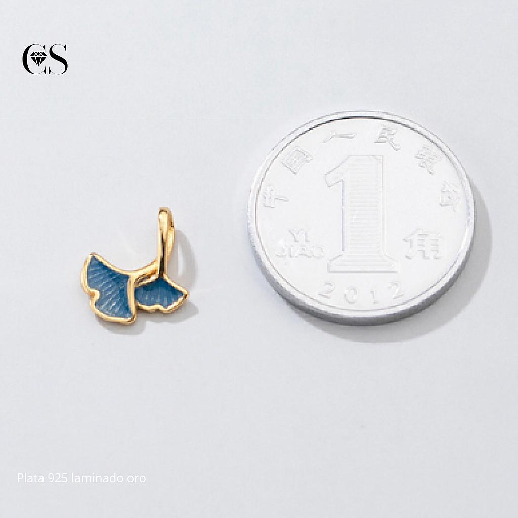 Dije amuleto de hoja de ginkgo/ plata de ley 925 auténtica