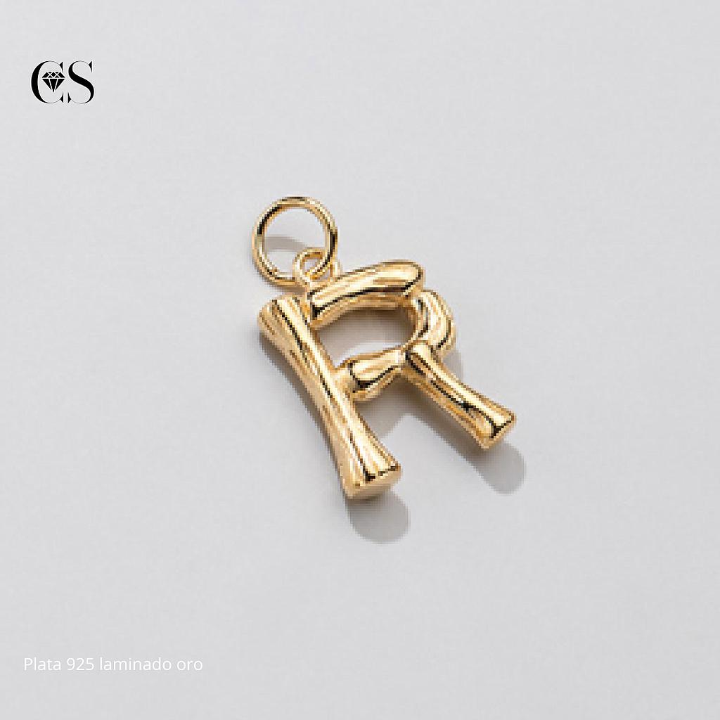 Dije letra &quot;R&quot; plata 925 +laminado 18k