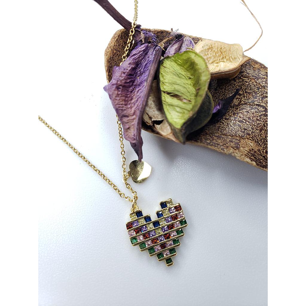CONJUNTO CORAZON MULTICOLOR/ACERO