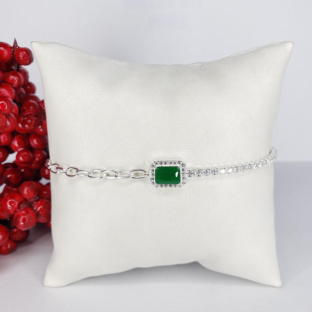 PULSERA TENNIS 2.2MM Y CADENA FORZATINA CON CIRCÓN RECTANGULAR