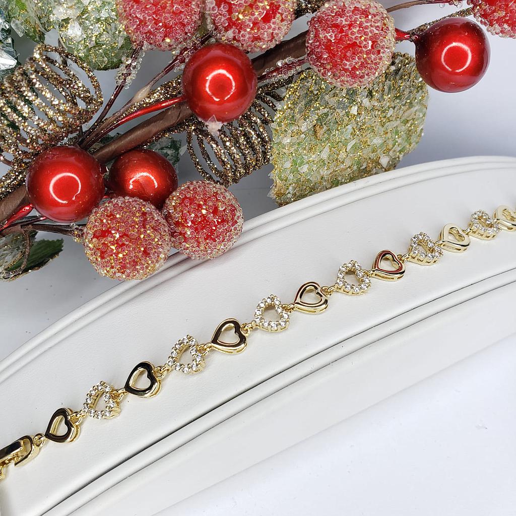 PULSERA ESLAB DE CORAZON ORO LAMINADO