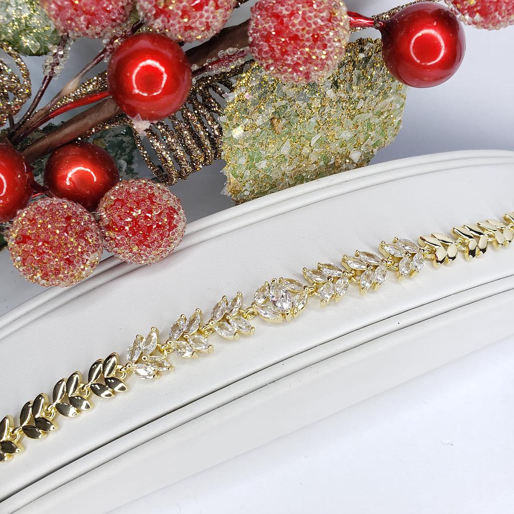 PULSERA DE HOJA CIRCONES ORO LAMINADO
