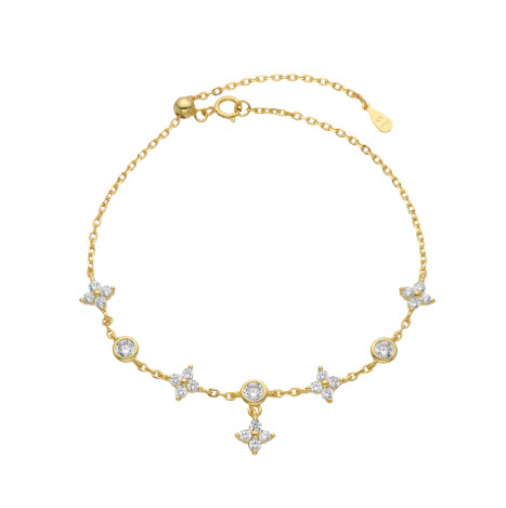 PULSERA DE CADENA FORZATINA CON DIJES DE FLORES Y PUNTOS DE LUZ